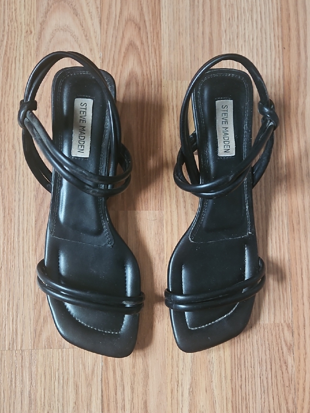 Steve Madden Black Strappy Square-Toe Slingback Sandals